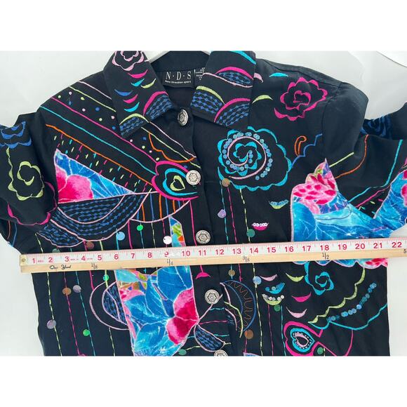 New Direction Vintage Jacket Womens XL Black Floral Heart Embroidered Button - Picture 14 of 16